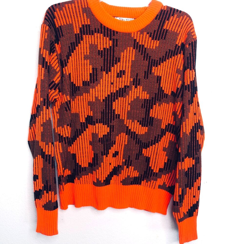 Vintage Duck Bay Blaze Cameo Orange Knot Sweater Hunting Men's / Unisex Size L